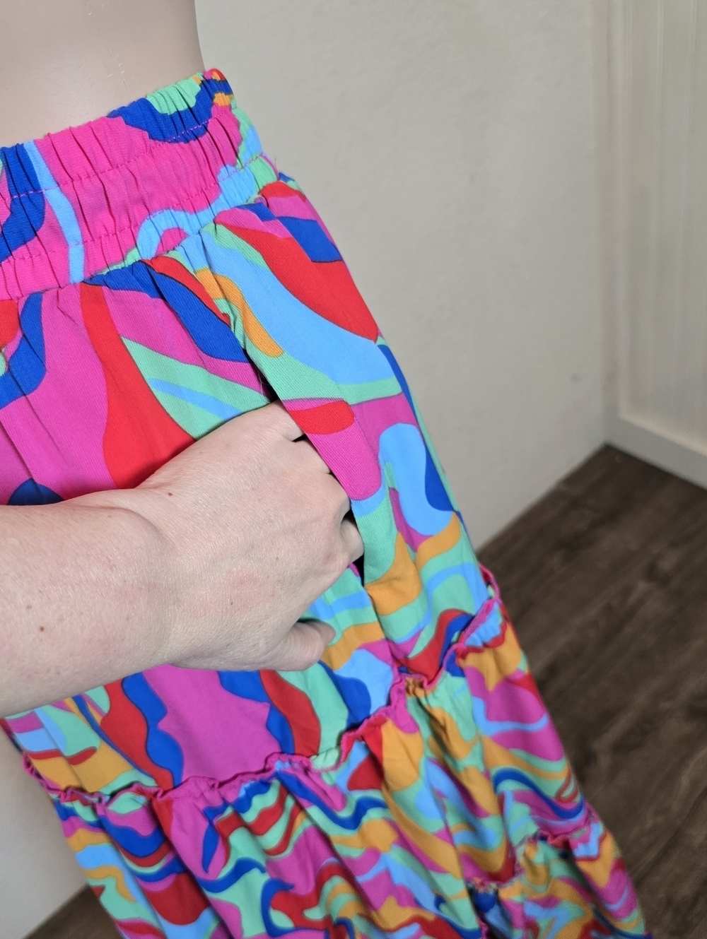 Elastic Waist A Line Midi Skirt Size S/M Drawstring Abstract Colorful Eclectic - Picture 11 of 15
